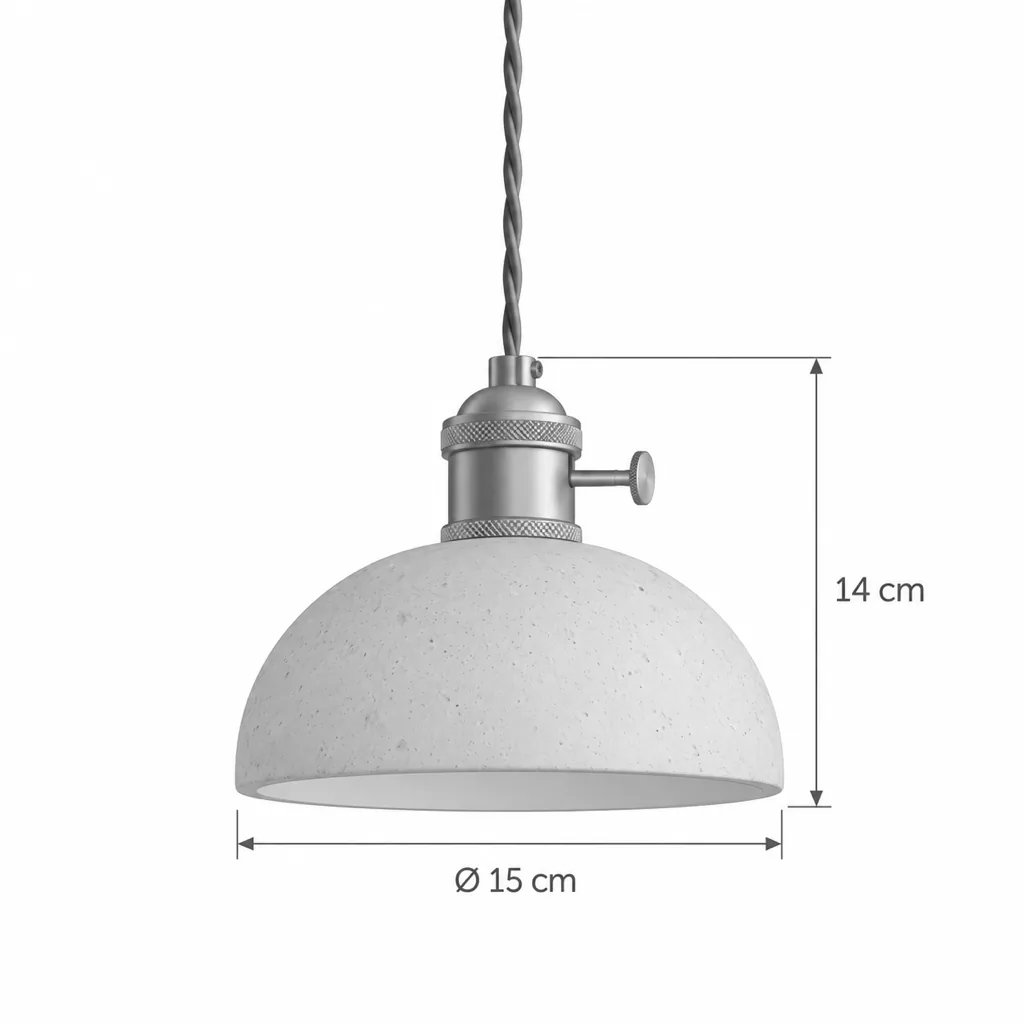 Hängelampe VINA, Travertinschirm mit Messingfassung, 6 Formen – Masszeichnung Modell A Kuppel Ø 15 cm, Höhe 14 cm