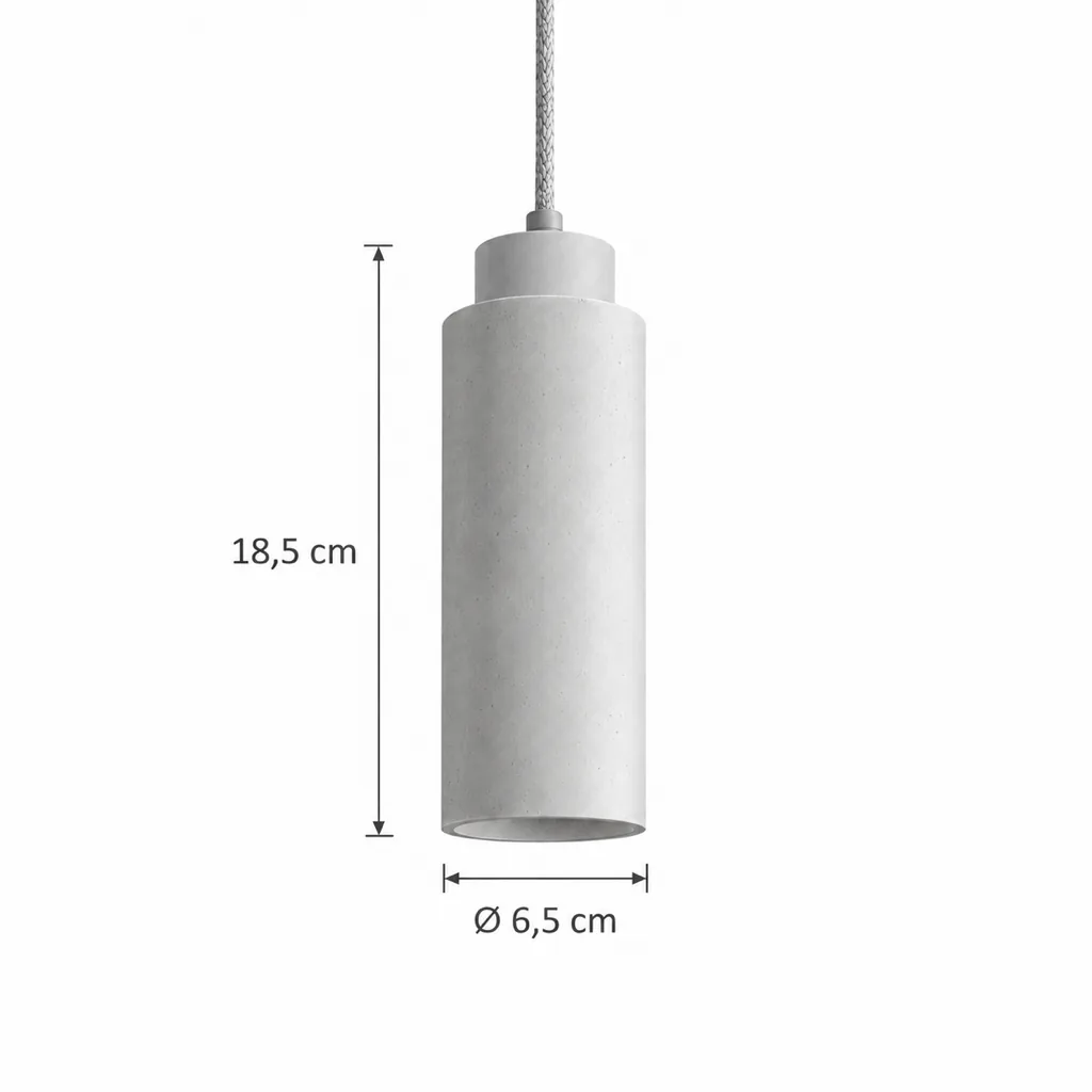 Hängelampe ERIA, Schlanker Travertin-Zylinder mit Nussbaumkappe – Masszeichnung 1-flammig, Ø 6,5 cm, Höhe 18,5 cm