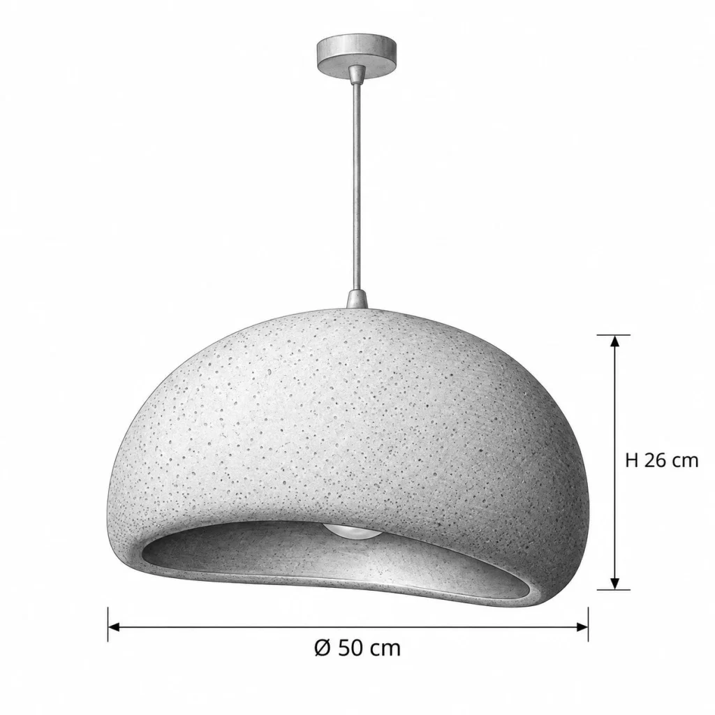 Hängelampe mit organischem Harzschirm SHIRIO – Masszeichnung Ø 50 cm, H 26 cm