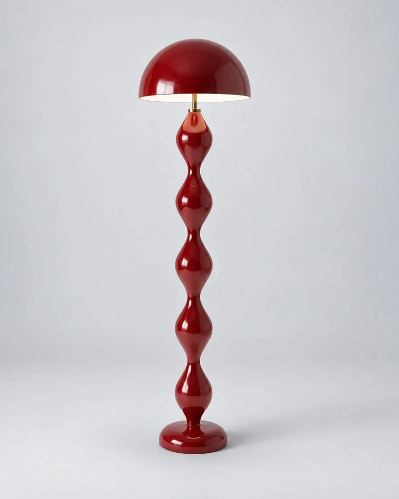 Stehlampe mit skulpturalem Fuss und Kuppelschirm AVEN – Rot, Studioansicht