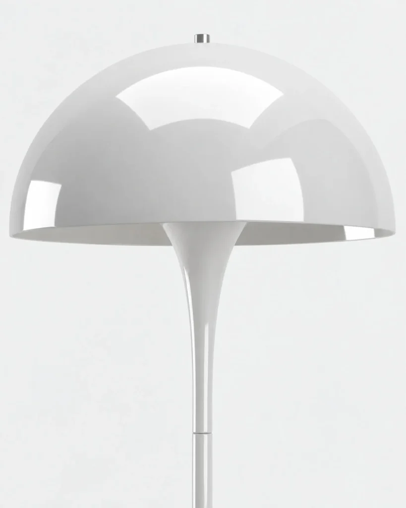 Stehlampe in Weiss mit Kuppelschirm OLEN – Weiss – Glänzende Kuppel und Übergang zum schlanken Stiel