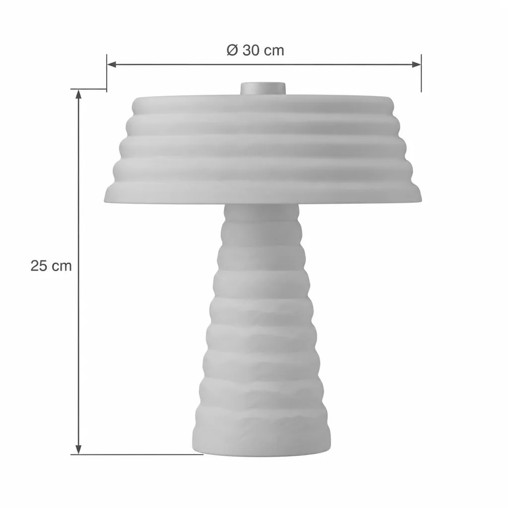 Tischlampe BOLZA, Gestufter Alabasterschirm auf Steinfuss – Masszeichnung Ø 30 cm, Höhe 25 cm
