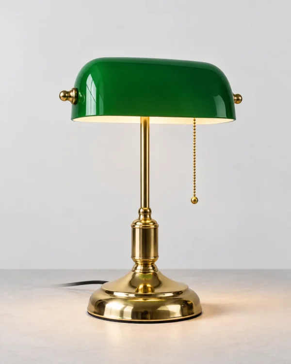 Lampada da tavolo ANTIK, lampada da banchiere con catenella – verde-oro, foto prodotto