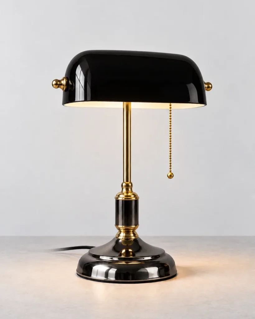 Lampada da tavolo ANTIK, lampada da banchiere con catenella – nero-oro, foto prodotto