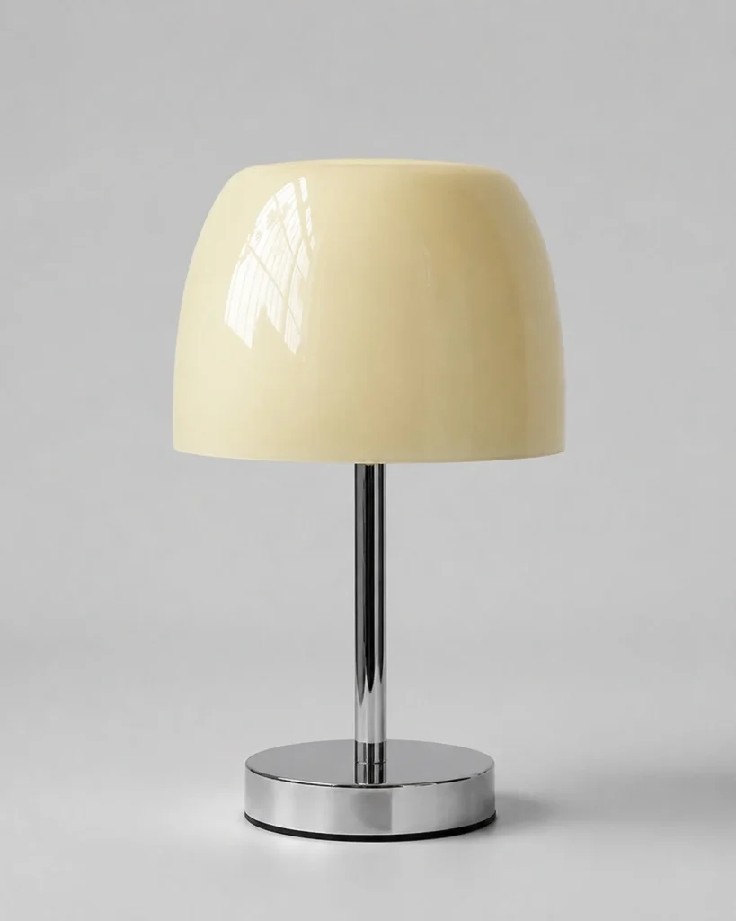 Tischlampe RANGO, Chrom, Glaskuppel und USB-Anschluss – Beige, Produktfoto