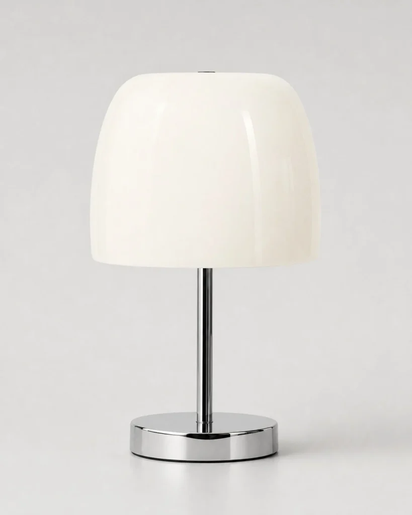 Tischlampe RANGO, Chrom, Glaskuppel und USB-Anschluss – Weiss, Produktfoto