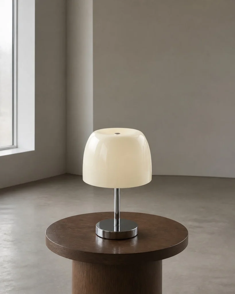 Tischlampe RANGO, Chrom, Glaskuppel und USB-Anschluss – Weiss, Ansicht der Proportionen