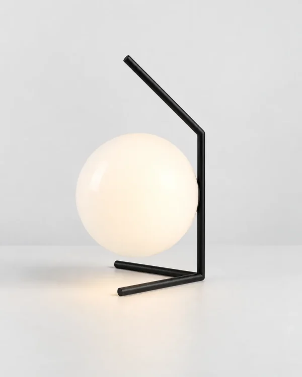 Lampada da tavolo ENNA, sfera in vetro opale su struttura nera – nero, foto prodotto