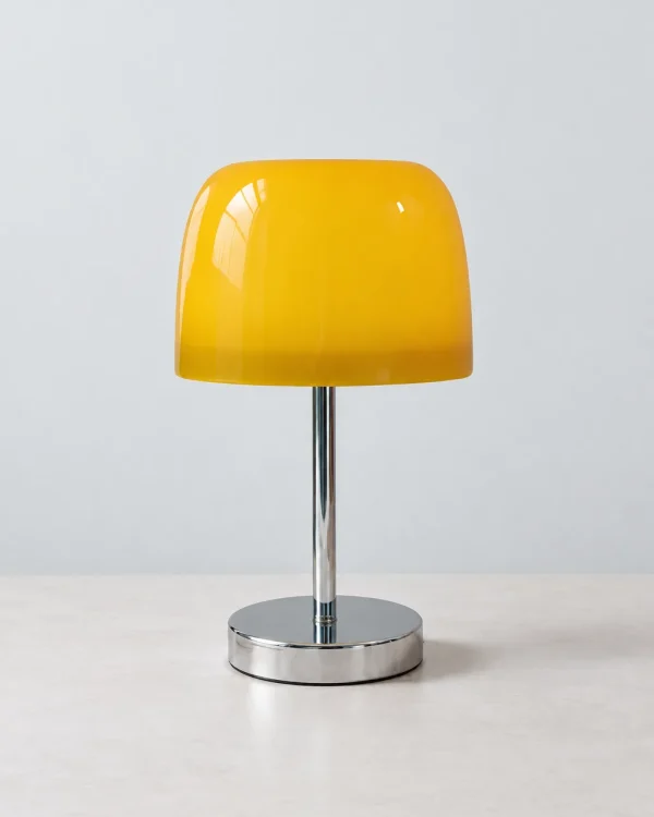 Lampada da tavolo RANGU, vetro colorato su base cromata con USB – giallo, foto prodotto