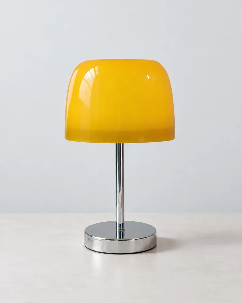 Lampada da tavolo RANGU, vetro colorato su base cromata con USB – giallo, foto prodotto