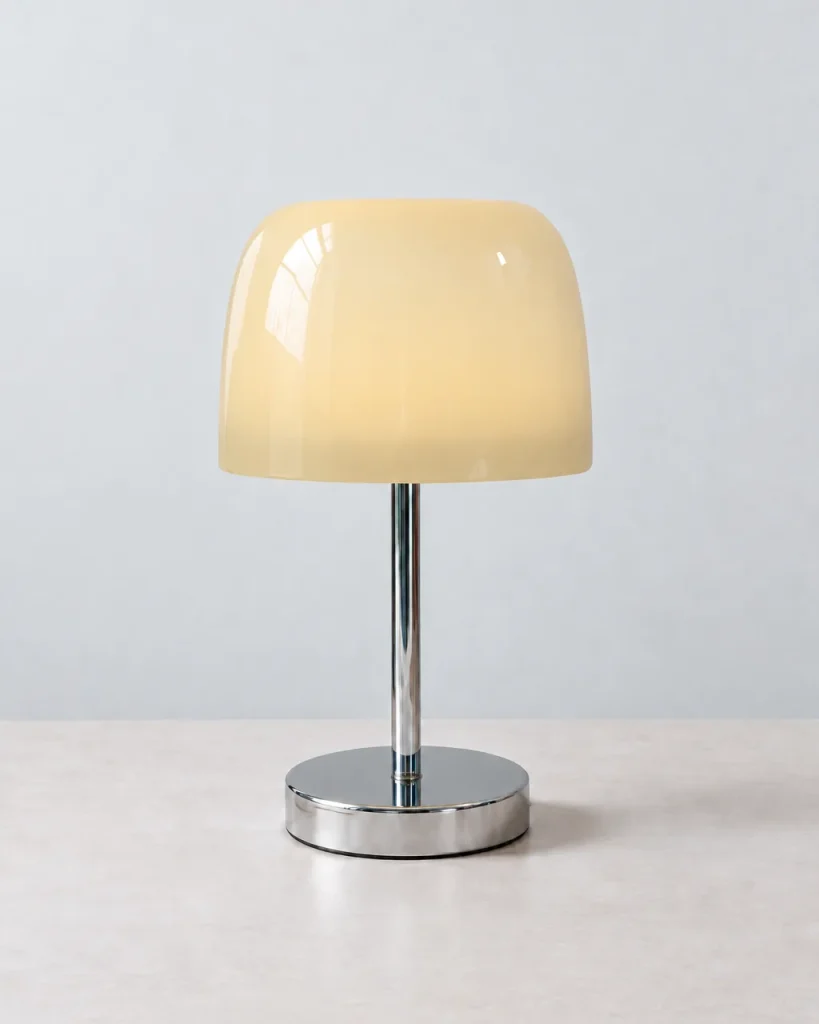 Lampada da tavolo RANGU, vetro colorato su base cromata con USB – beige, foto prodotto