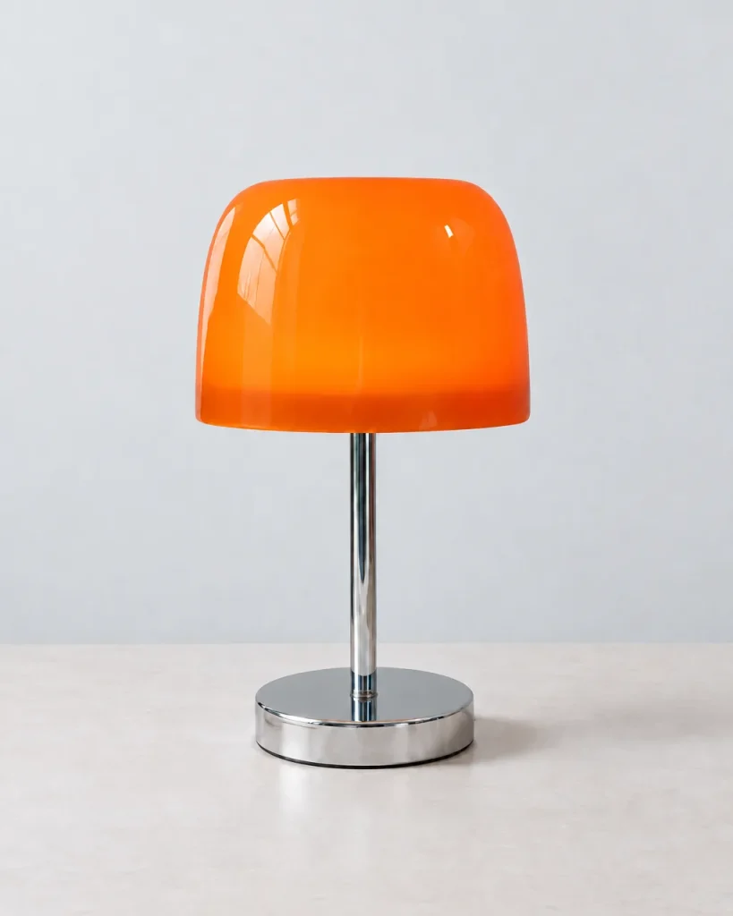 Lampada da tavolo RANGU, vetro colorato su base cromata con USB – arancione, foto prodotto