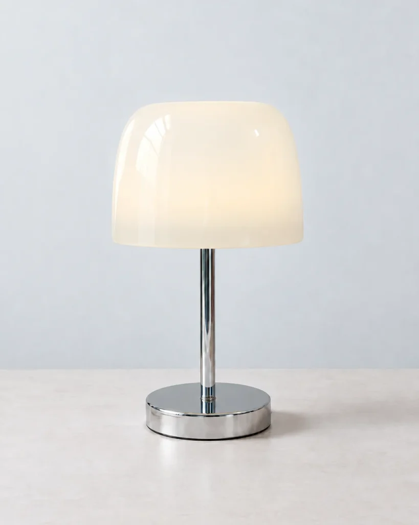Lampada da tavolo RANGU, vetro colorato su base cromata con USB – bianco, foto prodotto