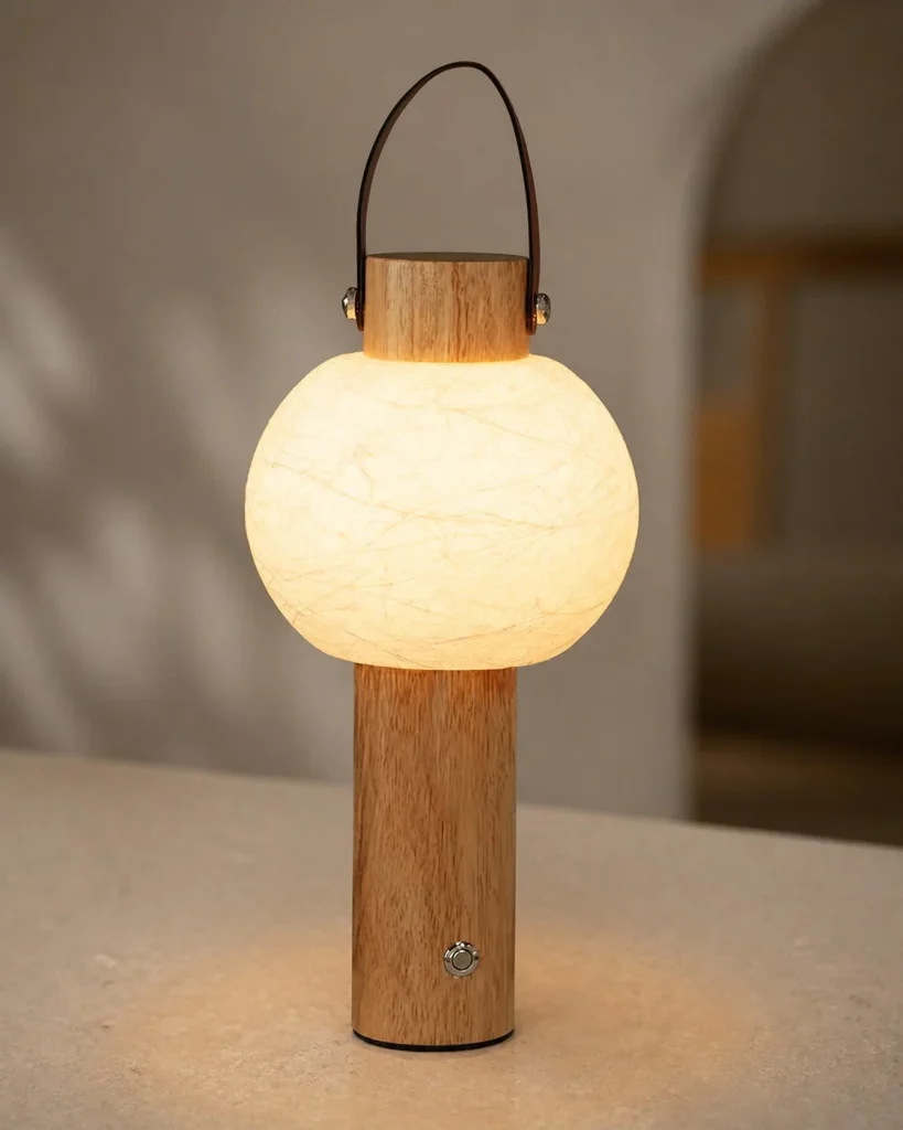 Tischlampe RUVA, Holz und Acryl mit USB-Anschluss – Helles Holz, Produktansicht
