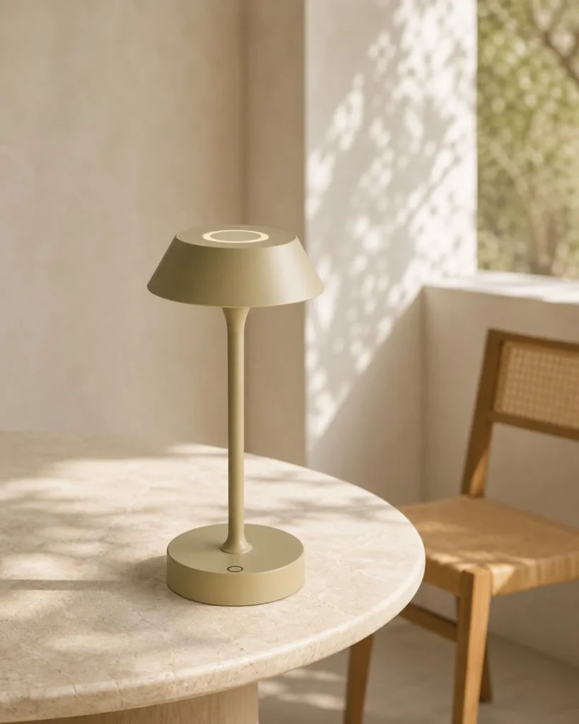 Metall-Tischlampe RUVA, USB-C und Touch-Dimmung – Gelb, im Essbereich