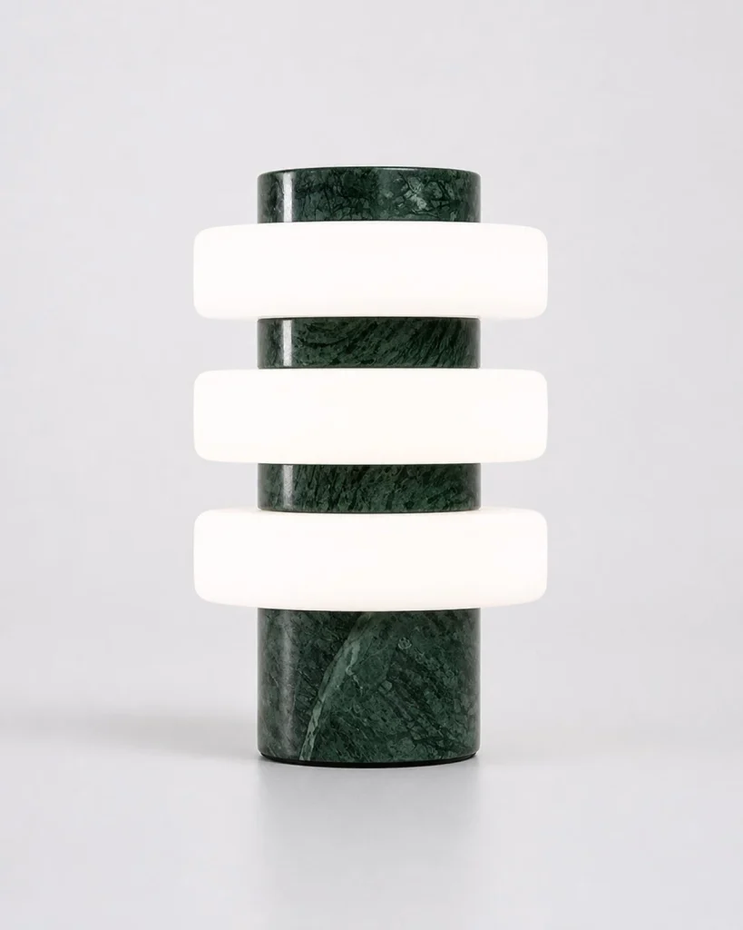 Tischlampe JALA, Naturstein und Acryl mit Lichtfarbwechsel – Grüner Marmor, Produktfoto