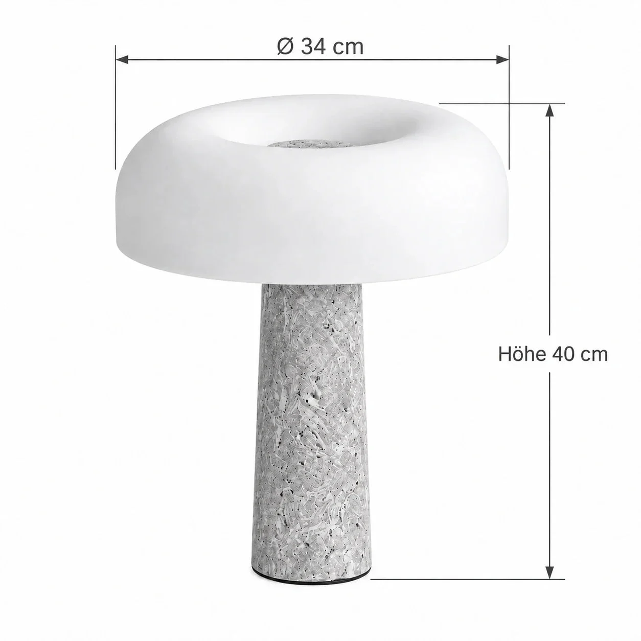Masszeichnung – Abmessungen: Ø 34 cm × H 40 cm