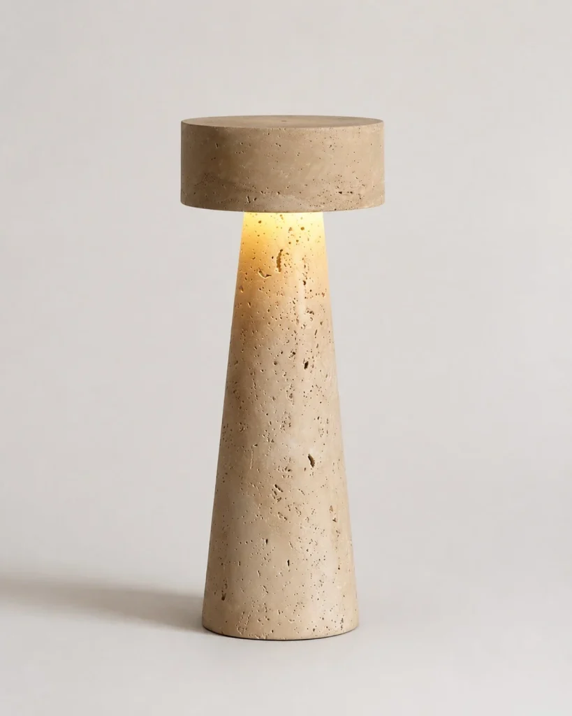 Tischlampe BELLO, skulpturaler Travertin-Monolith – Travertin, Produktfoto