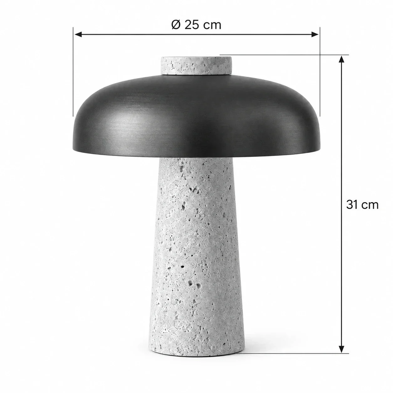 Masszeichnung – Gesamthöhe: 31 cm, Schirmdurchmesser: Ø 25 cm, Gewicht: Ca. 3,8 kg