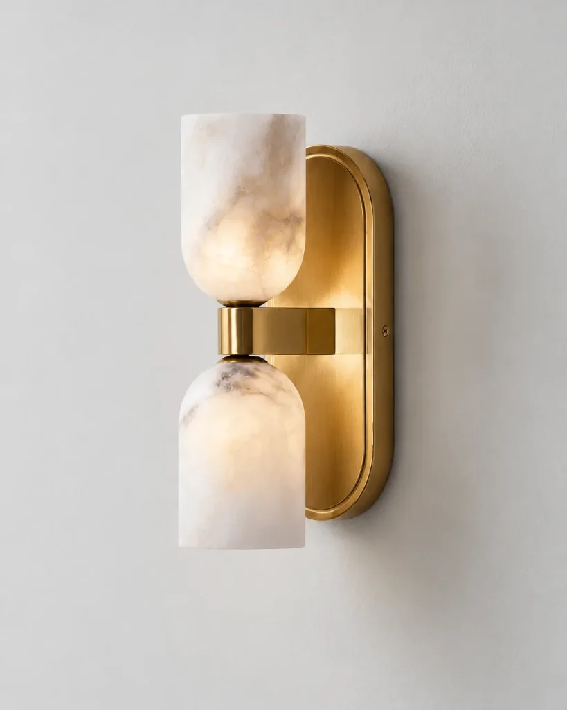 Wandlampe BURFA, Alabaster-Wandleuchte mit zwei Schirmen – Gold, Produktfoto