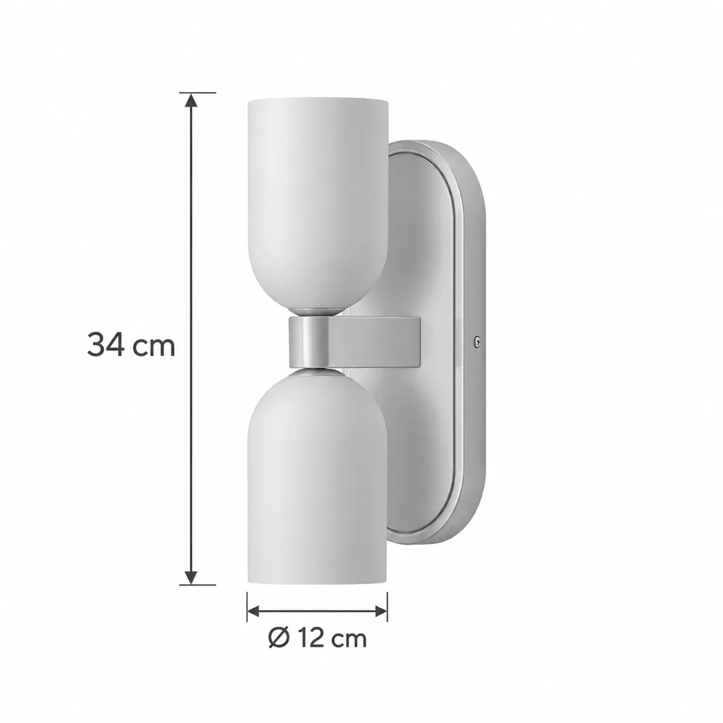 Wandlampe BURFA, Alabaster-Wandleuchte mit zwei Schirmen – Masszeichnung Ø 12 cm, Höhe 34 cm