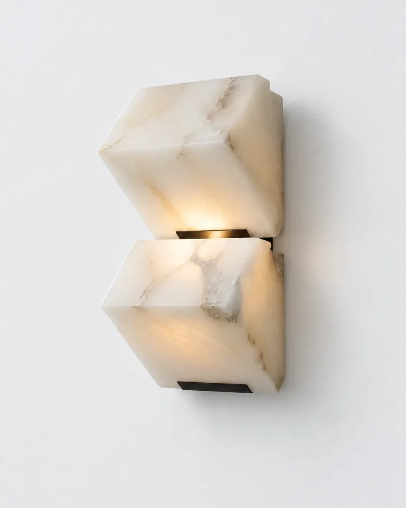 Wandlampe NORI, facettierte Alabasterblöcke, 1 bis 3 Module – Duo mit zwei Alabasterblöcken, Produktfoto