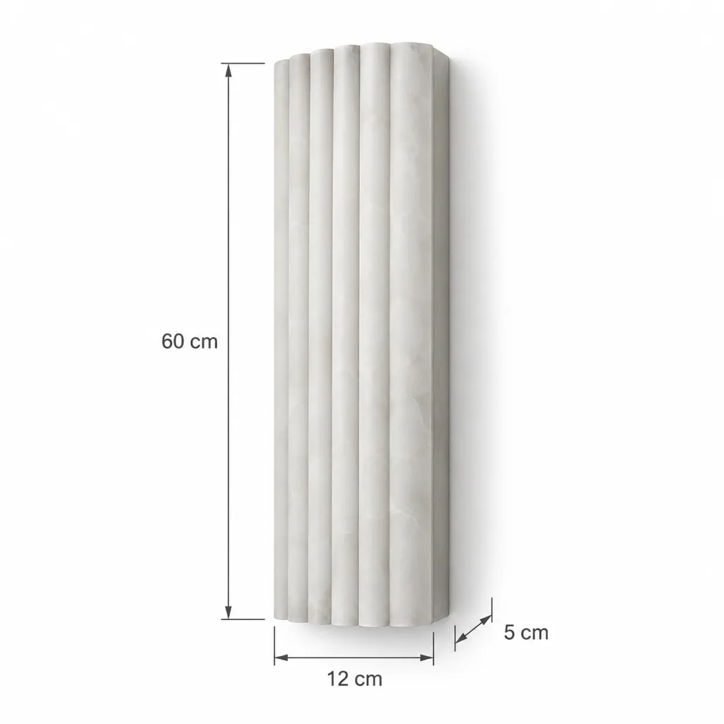 Wandlampe ALKO, geriffelte Alabastersäule mit LED – Masszeichnung 60 cm