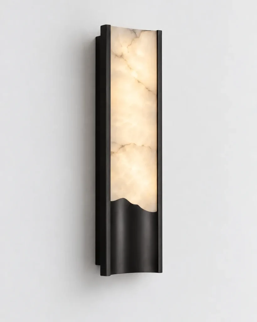 Wandlampe ERFI, Alabaster-Wandleuchte mit gewellter Blende – Schwarz, Produktfoto