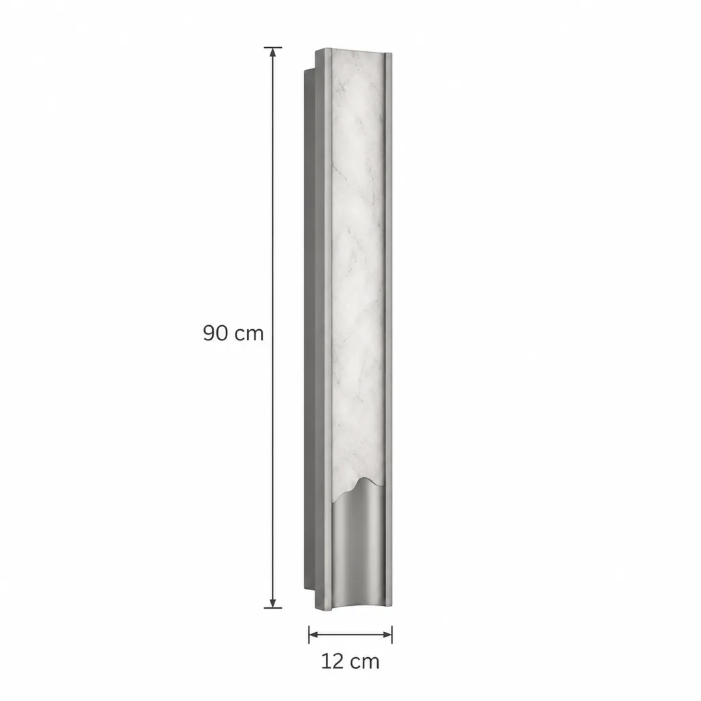 Wandlampe ERFI, Alabaster-Wandleuchte mit gewellter Blende – Masszeichnung Höhe 90 cm, Breite 12 cm