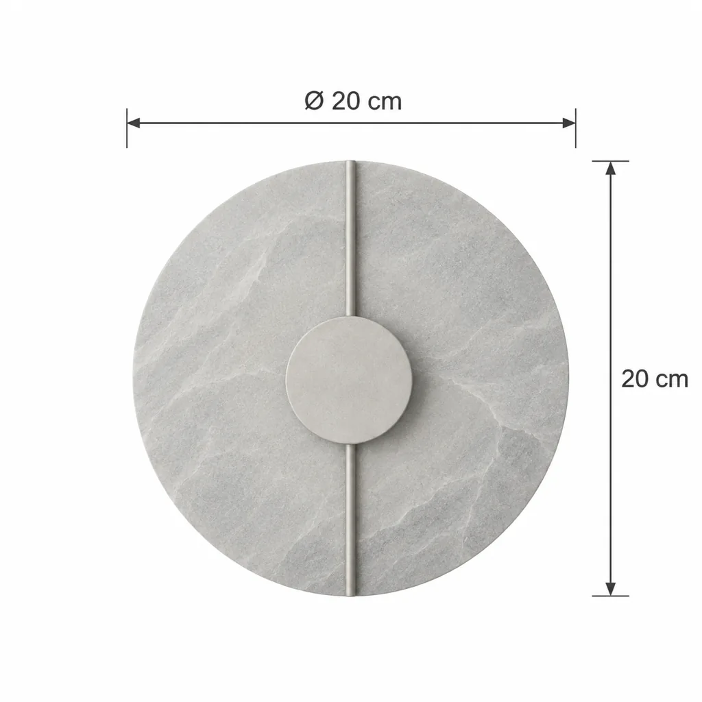 Wandlampe KLARLA, Alabaster-Wandleuchte mit goldener Mittelscheibe – Masszeichnung rund Ø 20 cm