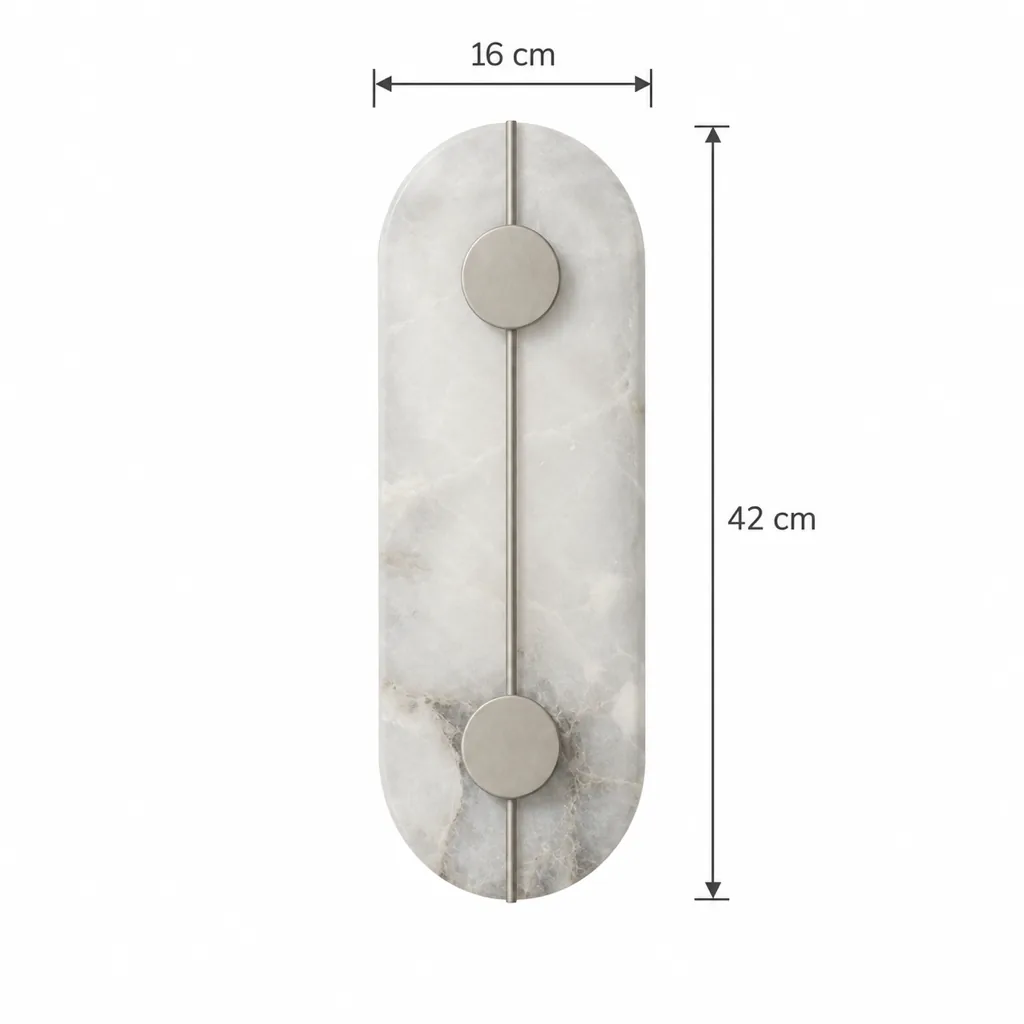 Wandlampe KLARLA, Alabaster-Wandleuchte mit goldener Mittelscheibe – Masszeichnung oval 42 x 16 cm