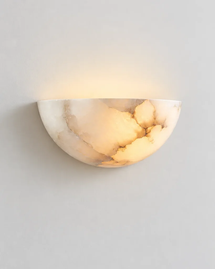 Wandlampe BOLGO, Halbschale aus echtem Alabaster – Alabaster, Produktfoto