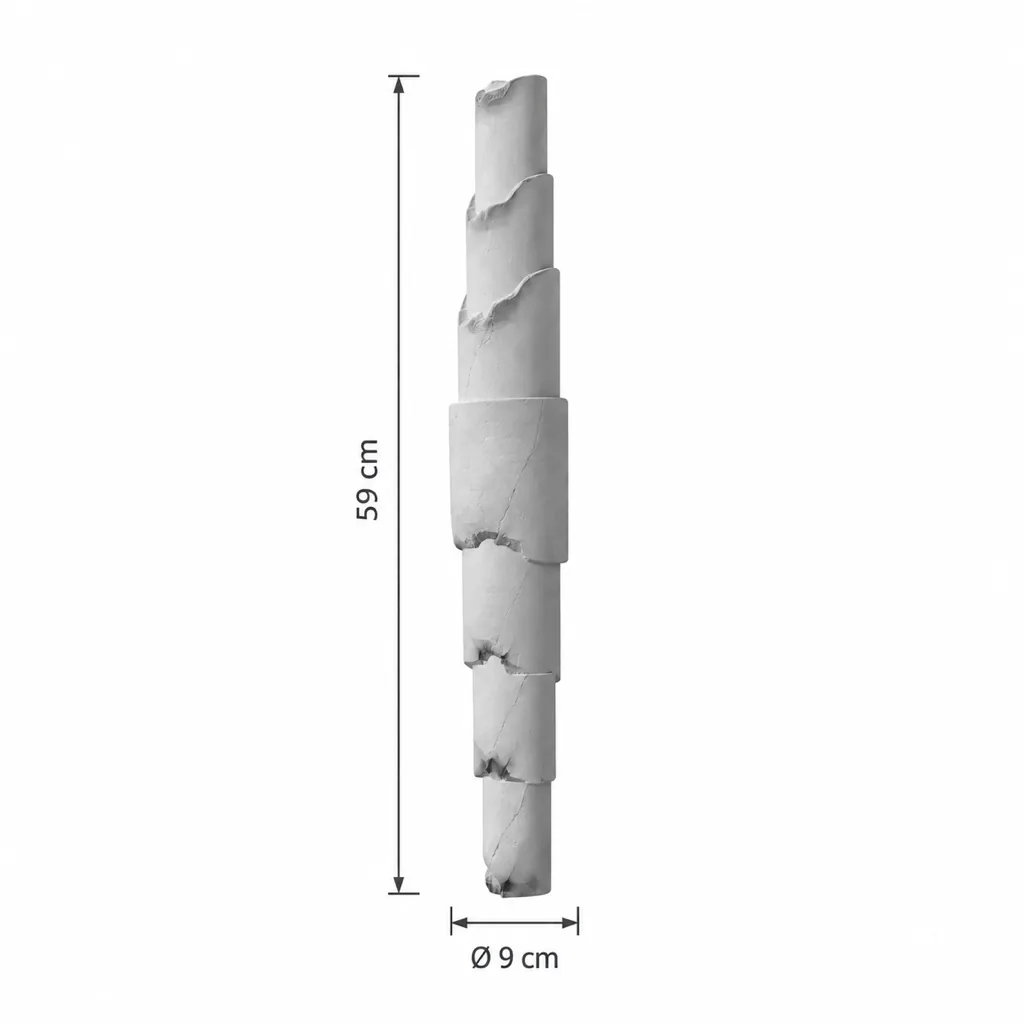 Wandlampe INDA, Alabaster-Kaskade aus versetzten Elementen – Masszeichnung Höhe 59 cm, Ø 9 cm