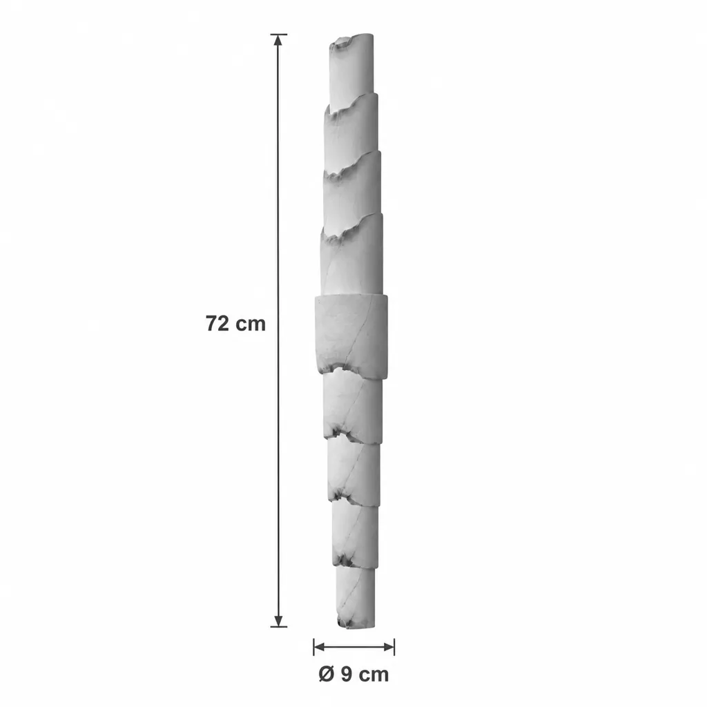 Wandlampe INDA, Alabaster-Kaskade aus versetzten Elementen – Masszeichnung Höhe 72 cm, Ø 9 cm