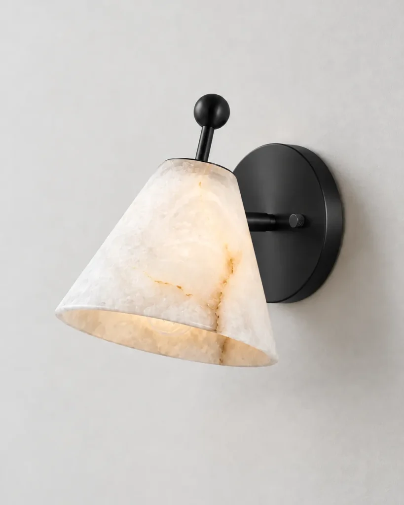 Wandlampe ARZI, Alabaster-Leuchte mit Kegelschirm – Schwarz, Produktfoto