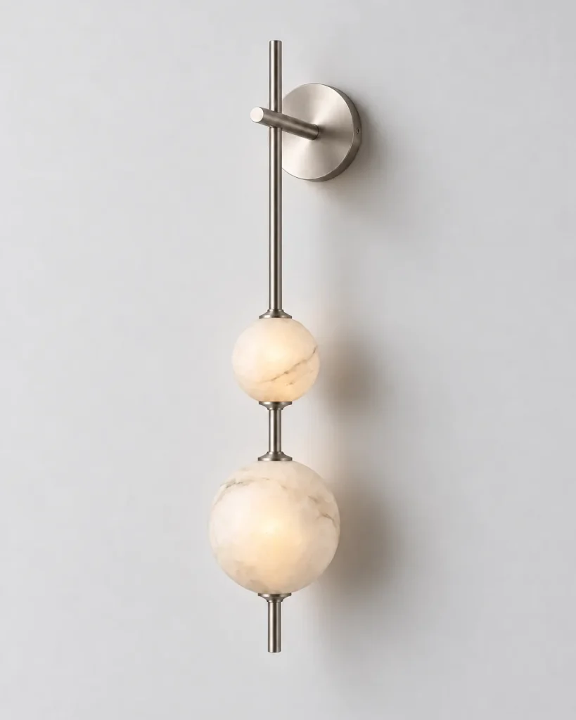 Wandlampe BORVI, Alabasterkugeln an Metallstab, LED – Nickel, Produktfoto
