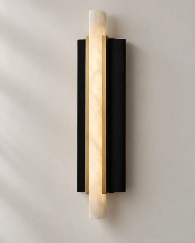 Wandlampe BANSE, Alabaster-Leiste auf Schwarz, LED, IP44 – Alabaster auf Schwarz, Produktfoto
