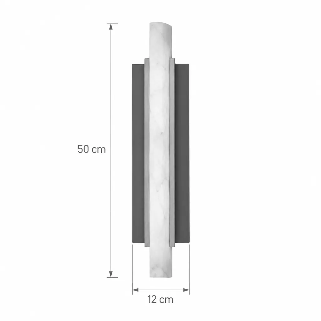 Wandlampe BANSE, Alabaster-Leiste auf Schwarz, LED, IP44 – Masszeichnung 50 cm hoch, 12 cm breit