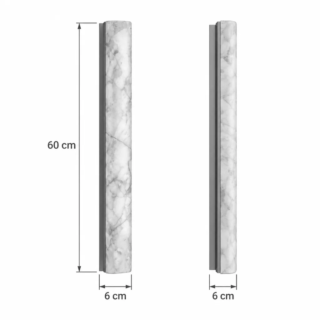 Wandlampe BERGEN, schmale Alabaster-Lichtsäule, LED – Masszeichnung 60 cm
