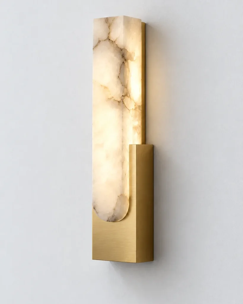 Wandlampe AMPE, Alabasterblock in Metallhalterung, LED – Kupfer, Produktfoto