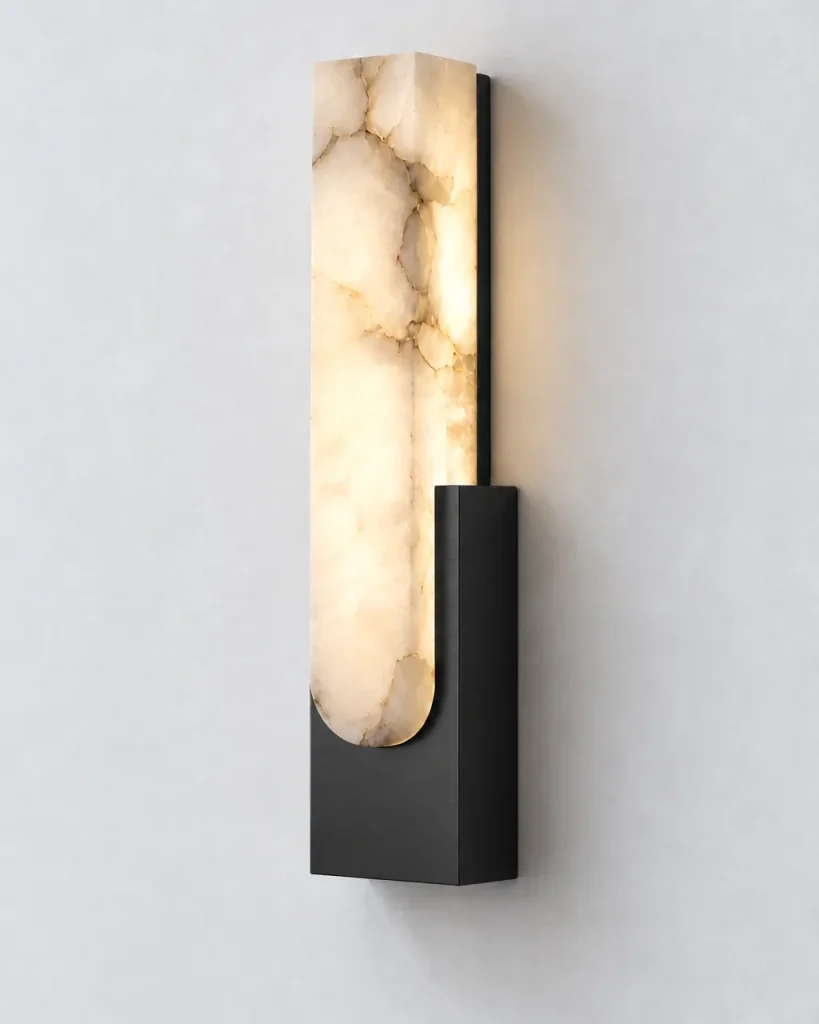 Wandlampe AMPE, Alabasterblock in Metallhalterung, LED – Schwarz, Produktfoto