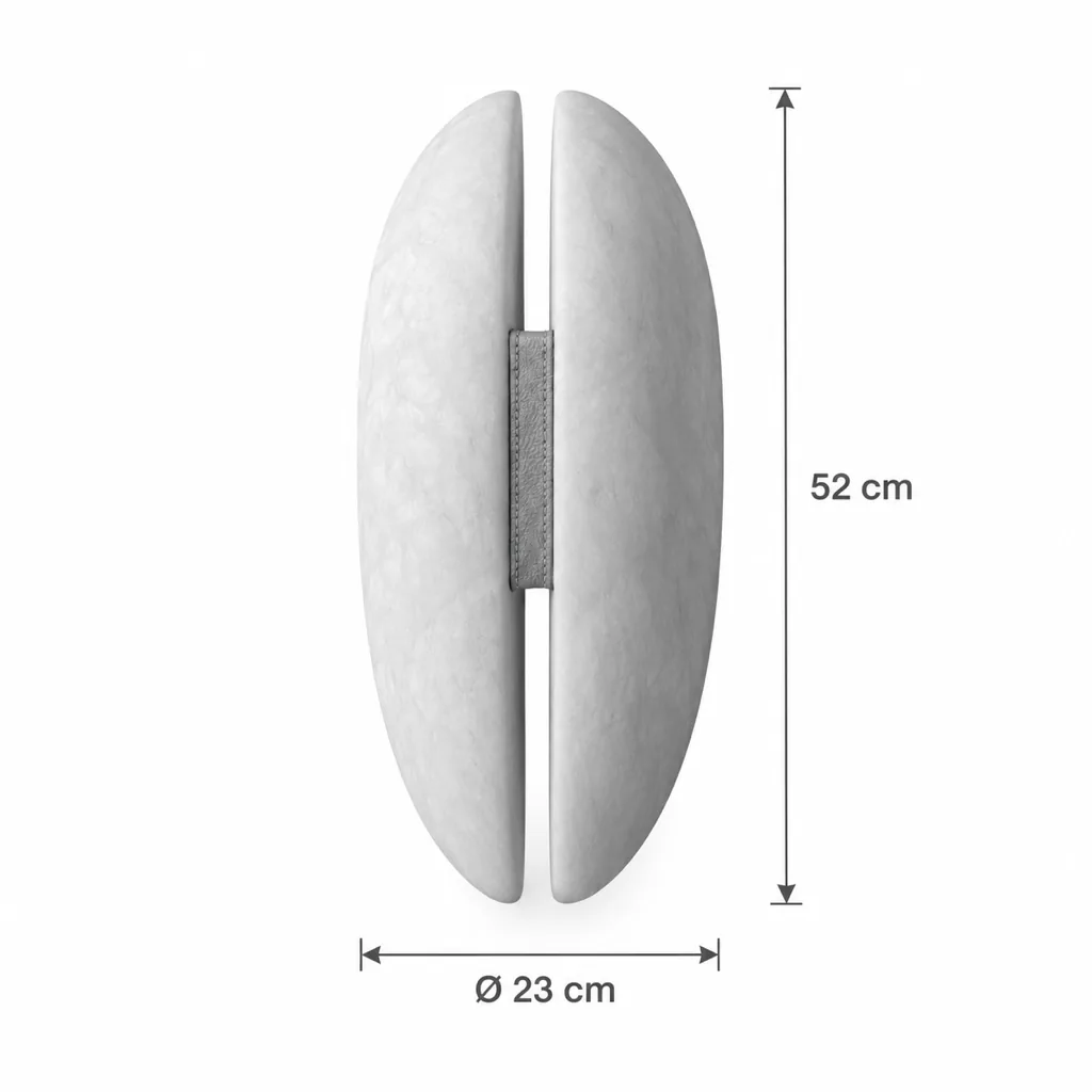 Wandlampe BUZA, Alabaster-Wandleuchte mit Lederlasche – Masszeichnung 52 cm