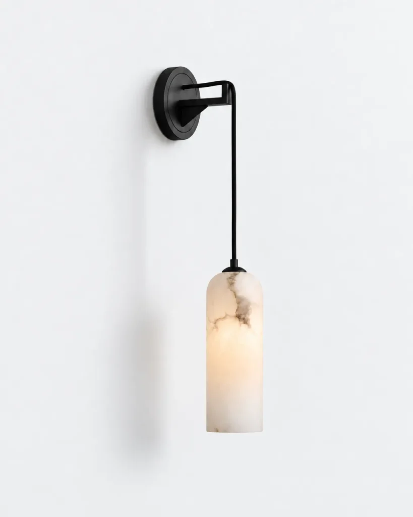 Wandlampe TEVEAR, Alabaster-Wandleuchte mit abgehängtem Zylinder – Schwarz, Produktfoto