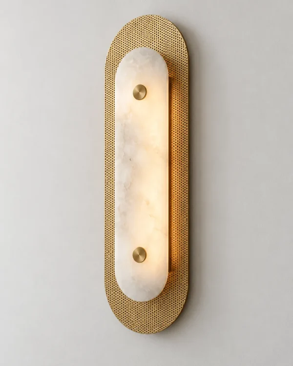 Applique DALCE, lastra di alabastro su ottone forato, LED – alabastro e ottone, foto prodotto