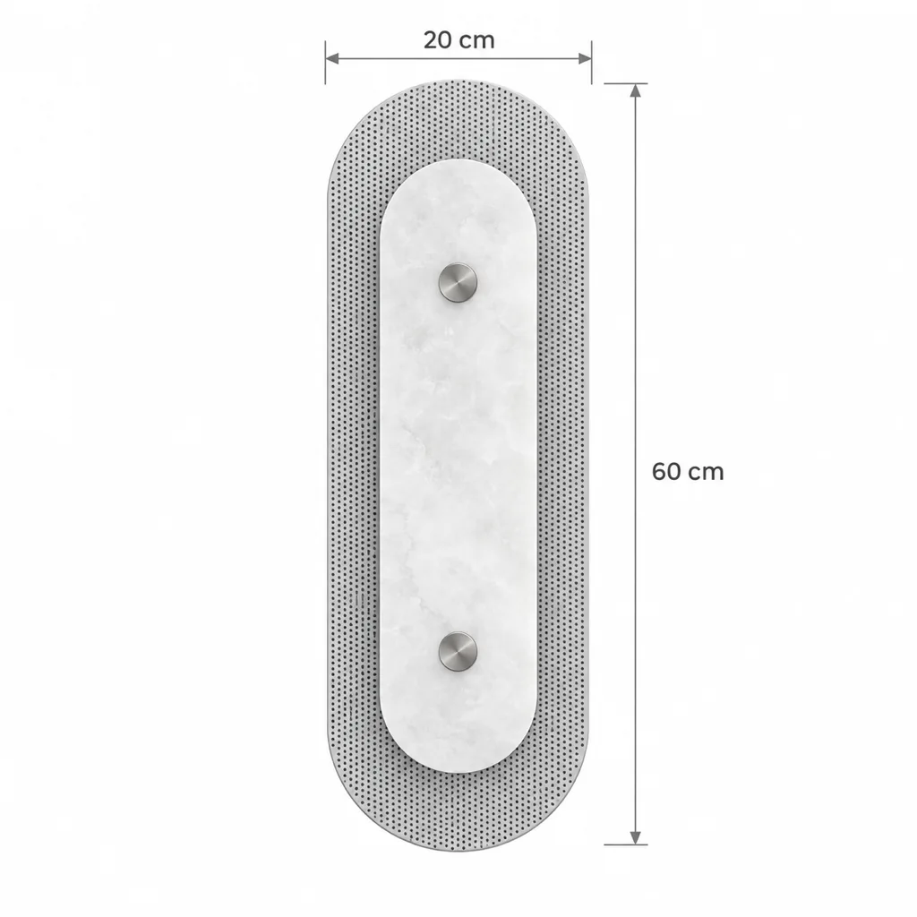 Applique DALCE, lastra di alabastro su ottone forato, LED – disegno tecnico con misure 60 cm