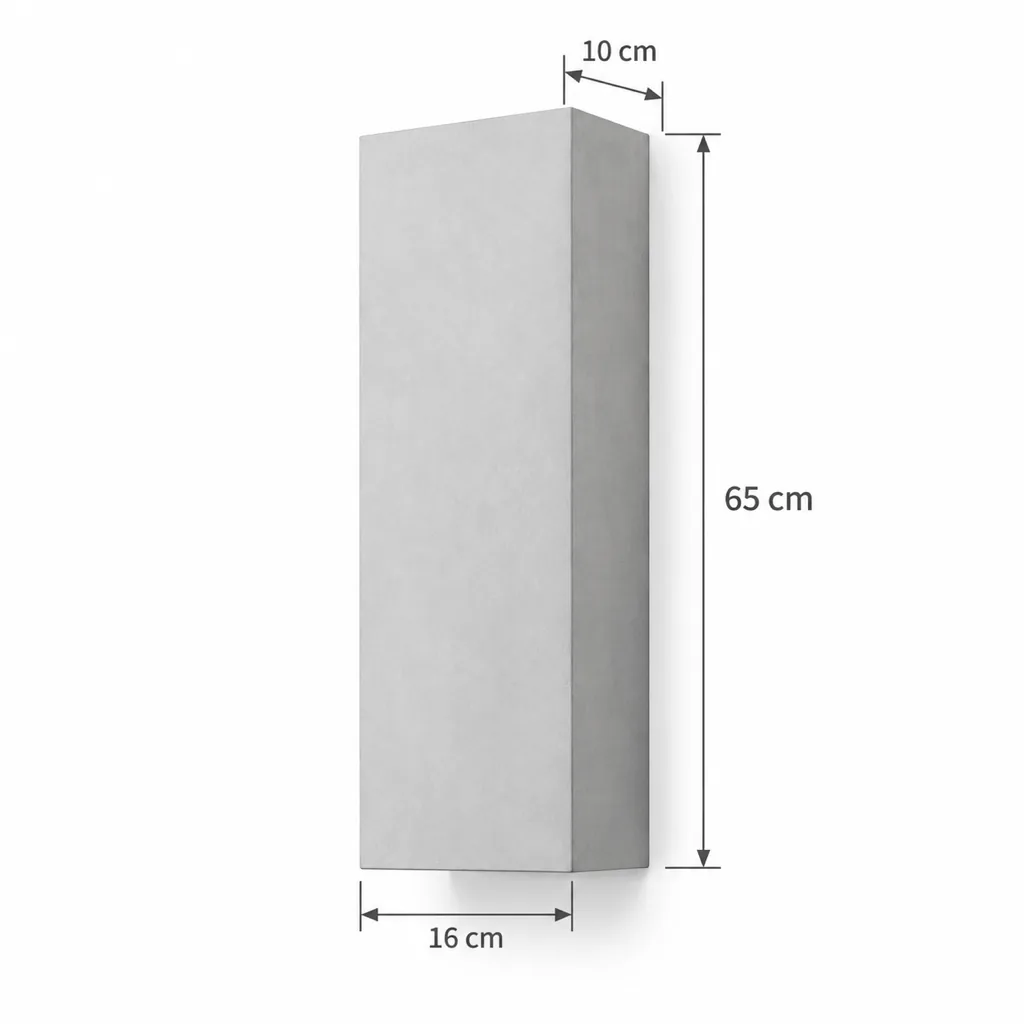 Wandlampe ZILA, Alabaster-Monolith, 65 cm hoch – Masszeichnung Höhe 65 cm, Breite 16 cm, Tiefe 10 cm