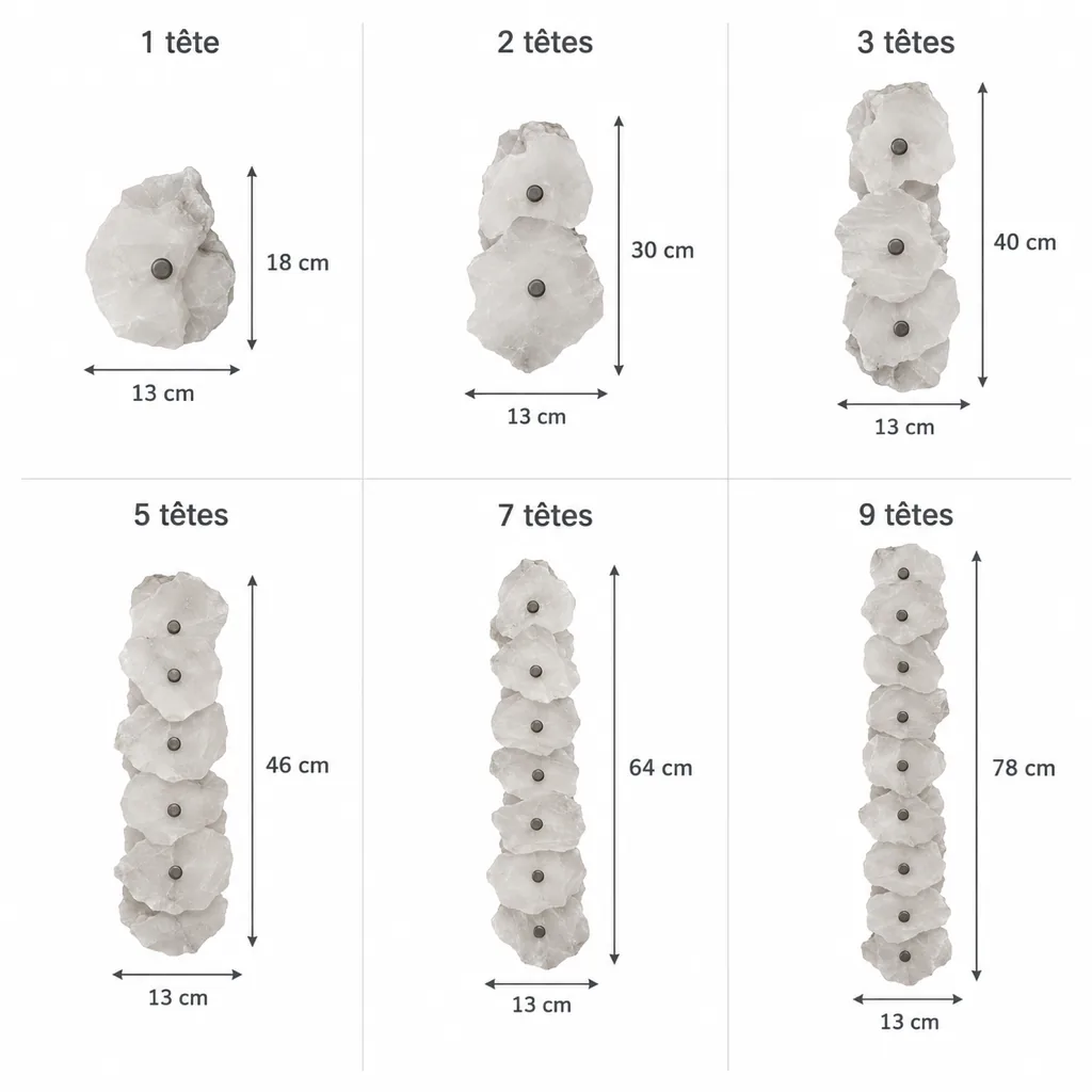 Wandlampe MAART, Alabasterscheiben mit Naturkante, 1 bis 9 – Masszeichnung aller Modelle, Höhe 18 bis 78 cm, Breite 13 cm