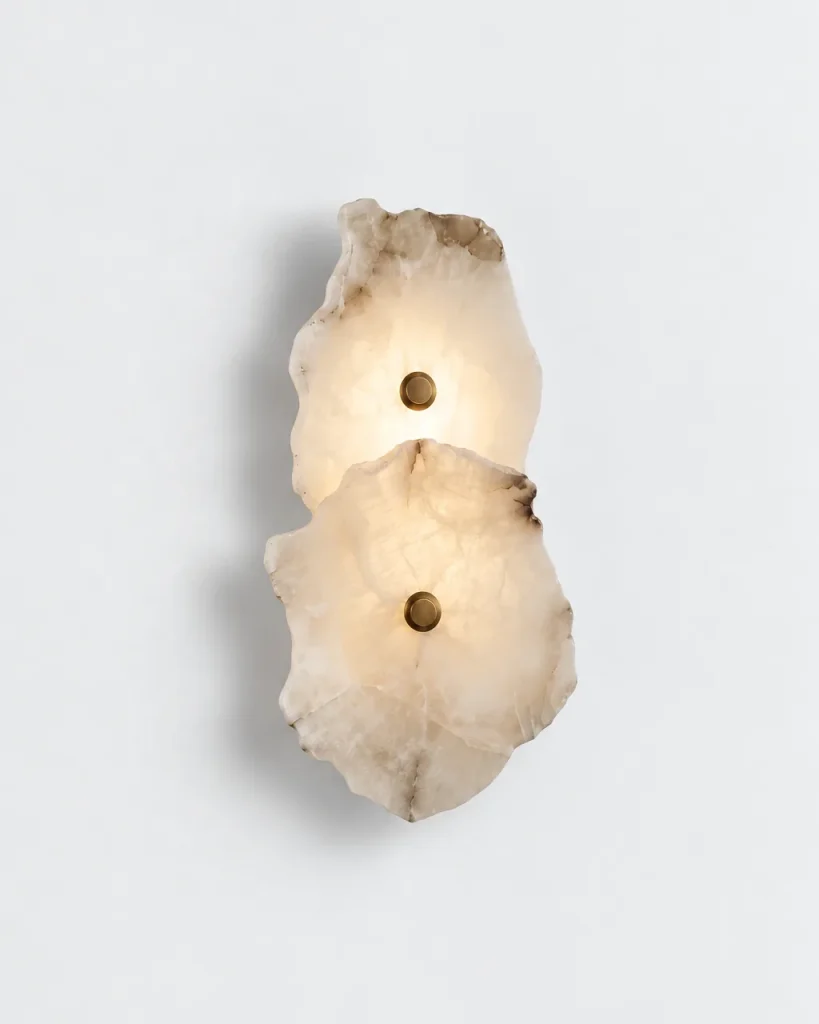 Wandlampe MAART, Alabasterscheiben mit Naturkante, 1 bis 9 – Doppelt, zwei Alabasterscheiben, Produktfoto