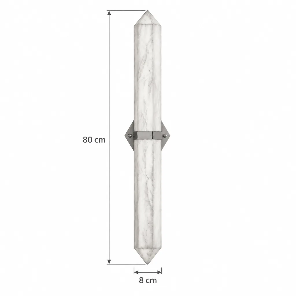 Applique PILBI, obelisco in alabastro con fermaglio in ottone, LED – disegno tecnico con misure 80 cm