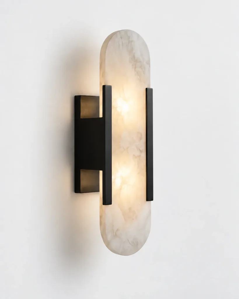 Wandlampe MYRIA, Ovale Alabasterplatte im Art-déco-Stil – Schwarz, 35 cm, Produktfoto